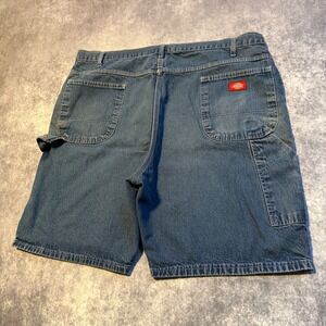 Vintage Dickies Men Denim Carpenter Shorts Blue Utility Workwear Size 42